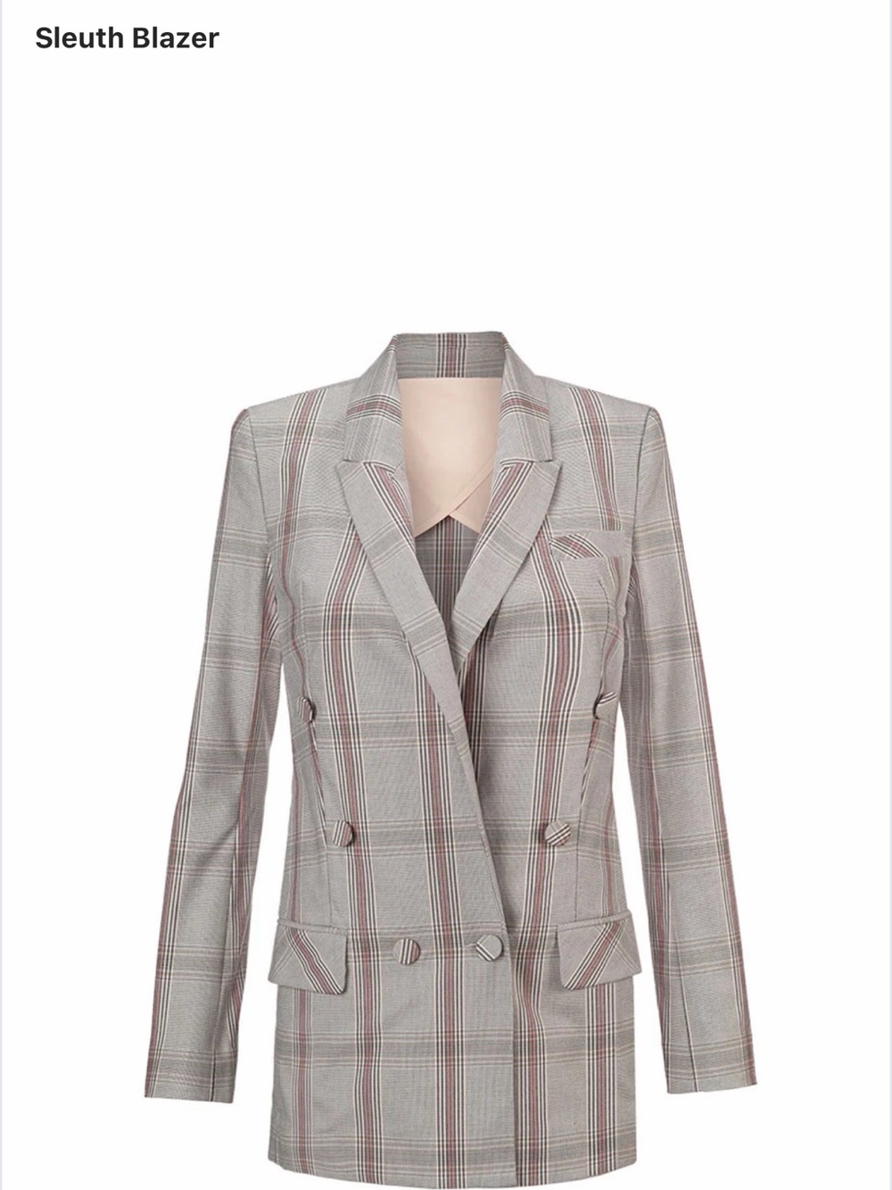 CAbi Sleuth Plaid Double-Breasted Blazer in Grey and Red